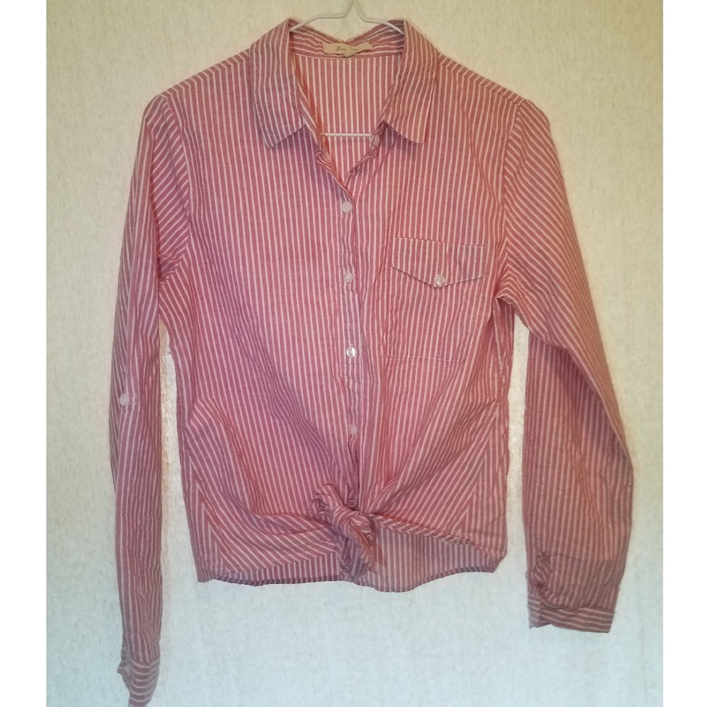 Love Notes Pink and White Striped Tie Front Top